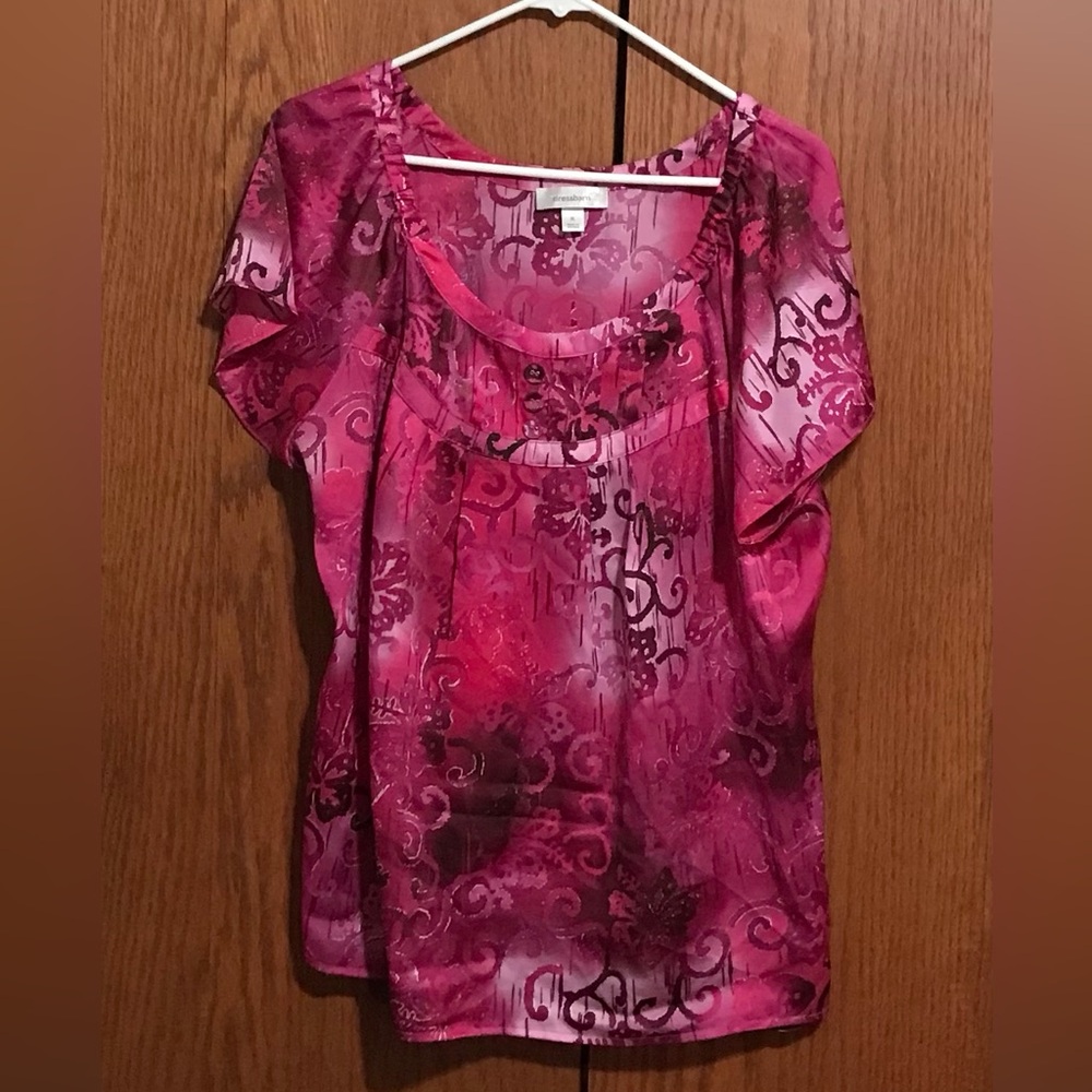 Dressbarn Size XL Women's Printed Short-Sleeve Blouse Top Shirt